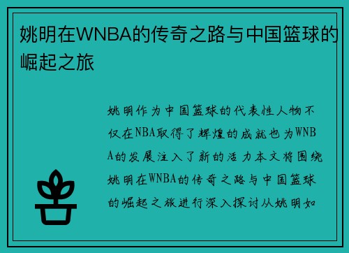 姚明在WNBA的传奇之路与中国篮球的崛起之旅